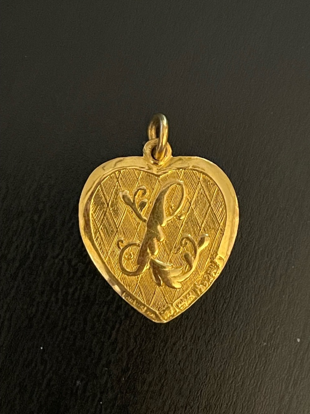 Vintage 24k Gold Heart Initial 'L' Pendant Charm